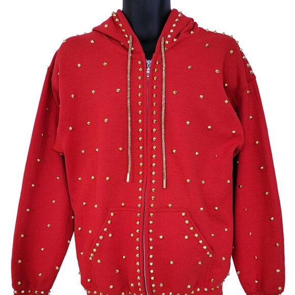 Bengal Tiger Studded Unisex Red Hoodie - Picture 3 of 7